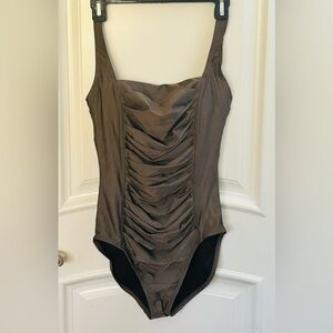 Calvin Klein Full Coverage Pleated Panel One Piece Bathing Suit